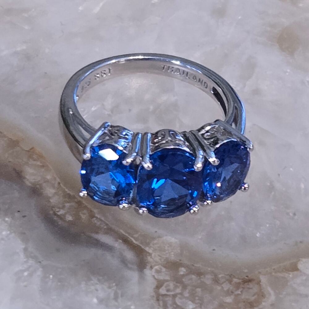Vintage BBJ Bangkok Sterling Silver Blue Sapphire Statement Ring - Picture 2 of 16